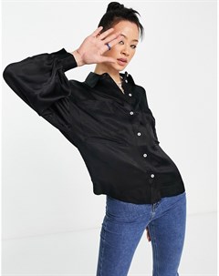 Черная атласная рубашка в утилитарном стиле Topshop