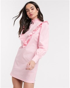 Розовое поплиновое платье с оборками River island