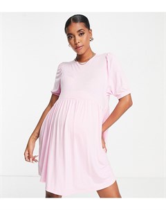 Свободное платье розового цвета с присборенной юбкой и пышными рукавами Maternity Missguided