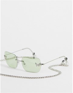 Зеленые солнцезащитные очки без оправы с цепочкой на шею и отделкой в виде бабочек River island