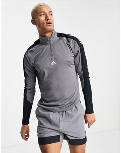 Свитшот серого цвета со вставками и короткой молнией adidas Training Earth Shades Aeroready Adidas performance