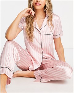Пижама из рубашки с короткими рукавами и брюк в розовую полоску Lipsy