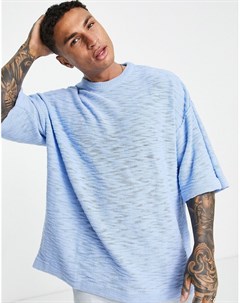 Трикотажная oversized футболка из меланжевого полотна голубого цвета Topman