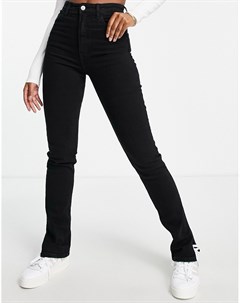 Черные прямые джинсы с разрезами по краю Bershka