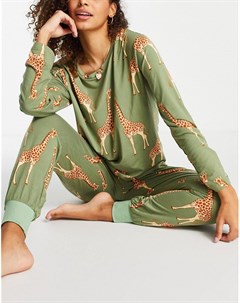 Зеленая пижама с принтом жирафов Chelsea peers