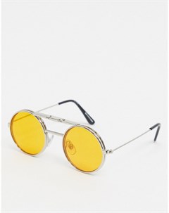 Серебристые солнцезащитные очки в круглой подъемной оправе с оранжевыми стеклами Spitfire