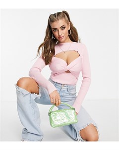 Розовое боди в рубчик с перекрученной деталью спереди Missguided