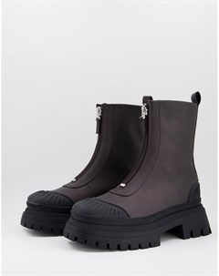 Коричневые ботинки челси из искусственной кожи с молнией спереди и толстой черной подошвой Asos design