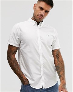 Белая облегающая оксфордская рубашка с короткими рукавами и логотипом Hollister
