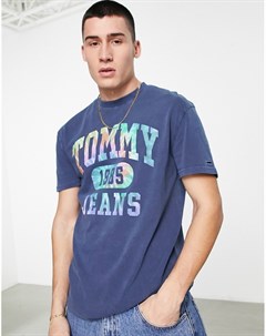 Темно синяя классическая футболка с логотипом тай дай в университетском стиле Tommy jeans