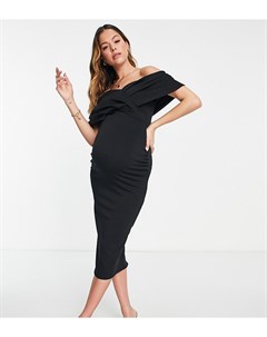 Облегающее платье миди черного цвета с драпированной вставкой с запахом на плечах True violet maternity