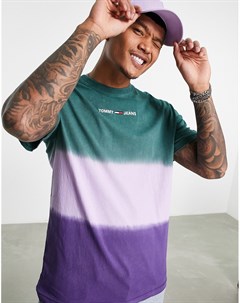 Футболка свободного кроя в стиле тай дай фиолетового и зеленого цветов с эффектом деграде и логотипо Tommy jeans