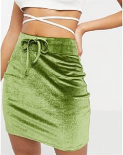 Зеленая велюровая юбка карандаш мини со шнурком Asos design