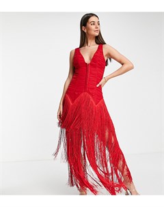 Красное платье миди с корсетом заниженной талией и бахромой ASOS DESIGN Tall Asos tall