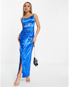 Атласное платье макси голубого цвета Unique21