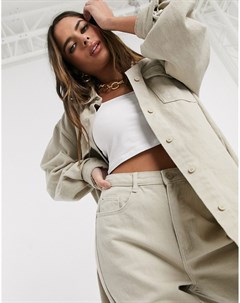 Светло бежевая джинсовая oversized рубашка от комплекта Missguided