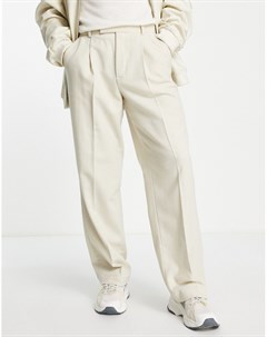 Светло бежевые строгие брюки из материала с добавлением шерсти с широкими штанинами и узором в елочк Asos design