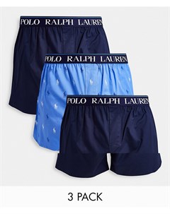 Набор из 3 боксеров брифов темно синего и синего цвета с логотипом на поясе Polo ralph lauren