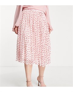 Эксклюзивная юбка миди из тюля светло розового цвета с принтом в сердечки Lace & beads plus