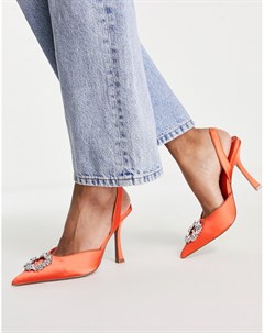 Оранжевые туфли на высоком каблуке с ремешком на пятке и декором Poppy Asos design