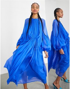 Ярко синее платье миди со сборками Asos edition