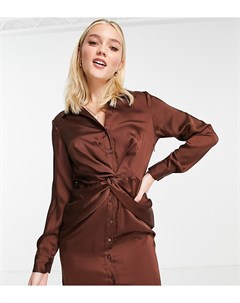 Атласное платье рубашка шоколадно коричневого цвета с перекрутом Stradivarius
