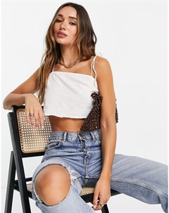 Льняной топ цвета слоновой кости с завязками на плечах Asos design