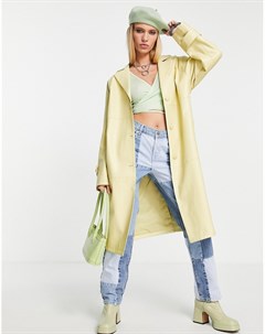 Лимонное пальто средней длины из искусственной кожи Topshop