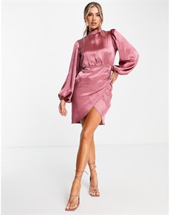 Нежно розовое платье мини с запахом и пышными рукавами Flounce london
