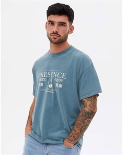 Выбеленная синяя футболка с принтом Presence New look
