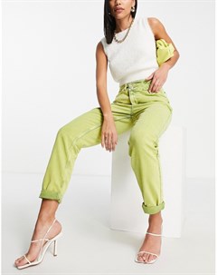 Ярко зеленые джинсы с завышенной талией и эффектом кислотной стирки в винтажном стиле River island