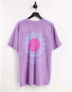 Фиолетовая oversized футболка с принтом на спине New look