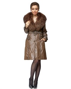 Женское пальто из текстиля с воротником отделка енот Мосмеха