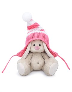 Мягкая игрушка Зайка Ми в полосатой розовой шапке 15 см Budi basa