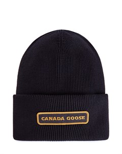 Шапка из эластичной шерсти с вышитым логотипом на отвороте Canada goose