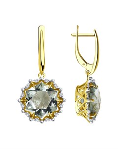 Серьги из желтого золота с бриллиантами и аметистами Sokolov diamonds