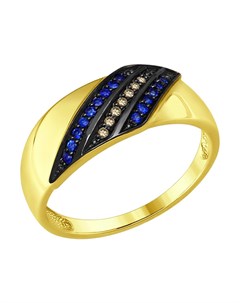 Кольцо из желтого золота с коньячными бриллиантами и сапфирами Sokolov diamonds