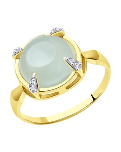 Кольцо из желтого золота с бриллиантами и пренитом Sokolov diamonds