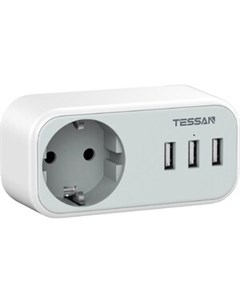 Сетевой фильтр TS 329 с кнопкой питания на 1 розетку и 3 USB Grey Tessan