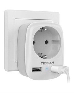 Сетевой фильтр TS 611 DE с кнопкой питания на 1 розетку и 2 USB Grey Tessan
