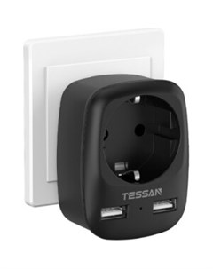 Сетевой фильтр TS 611 DE с кнопкой питания на 1 розетку и 2 USB Black Tessan
