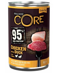 Влажный корм для собак 95 с курицей уткой и морковью 0 4 кг Wellness core