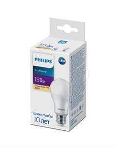 Светодиодная лампа E27 15W 3000К теплый A65 Ecohome Philips