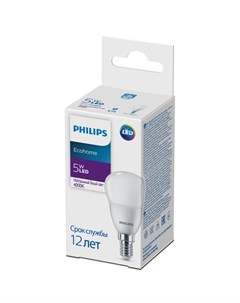 Светодиодная лампа E14 5W 4000К белый P45 Ecohome Philips