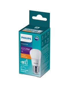 Светодиодная лампа E27 6W 2700К теплый P45 Essential Philips