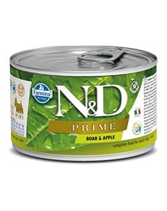 N D Prime Беззерновые консервы для взрослых собак мелких пород кабан и яблоко 140 г Farmina