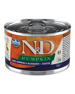N D Pumpkin Mini Беззерновые консервы для щенков мелких пород ягненок с тыквой и черникой 140 г Farmina