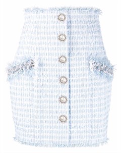 Твидовая юбка мини с декоративными пуговицами Balmain
