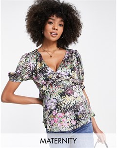 Атласная чайная блузка с разноцветным цветочным принтом Topshop maternity