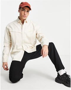 Бежевая рубашка из саржи со скошенными карманами Topman